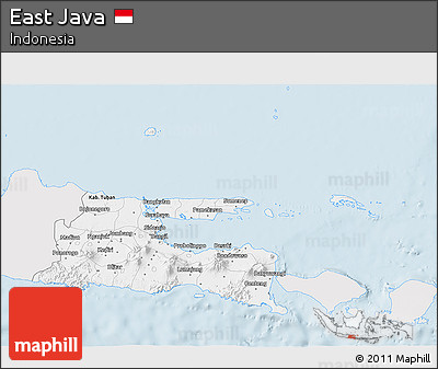 Silver Style 3D Map of East Java, single color outside