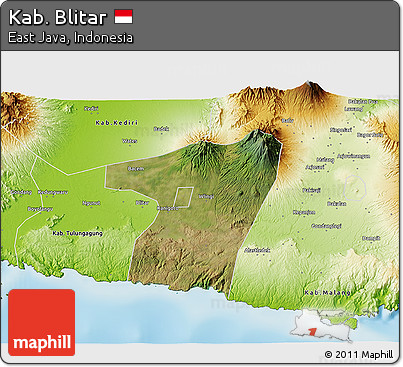 Satellite 3D Map of Kab. Blitar, physical outside