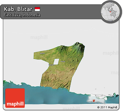 Satellite 3D Map of Kab. Blitar, single color outside