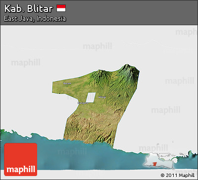 Satellite 3D Map of Kab. Blitar, single color outside
