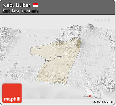 Shaded Relief 3D Map of Kab. Blitar, lighten, desaturated