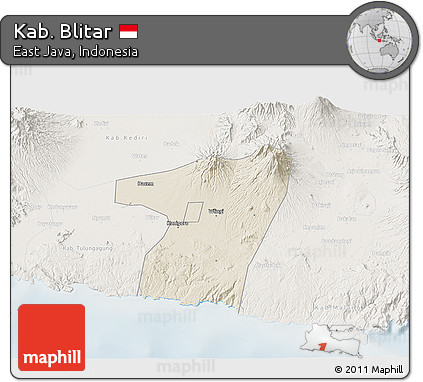 Shaded Relief 3D Map of Kab. Blitar, lighten