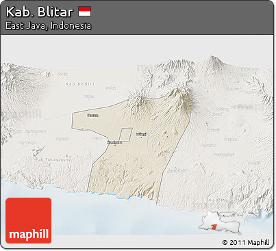 Shaded Relief 3D Map of Kab. Blitar, lighten