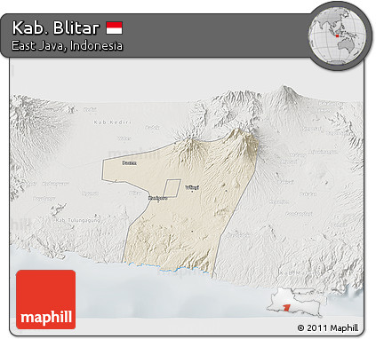 Shaded Relief 3D Map of Kab. Blitar, lighten, semi-desaturated