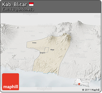 Shaded Relief 3D Map of Kab. Blitar, lighten, semi-desaturated