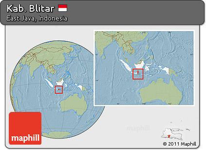Savanna Style Location Map of Kab. Blitar, highlighted country, highlighted parent region, within the entire country, hill shading