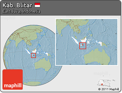 Savanna Style Location Map of Kab. Blitar, highlighted country, highlighted parent region, within the entire country, hill shading