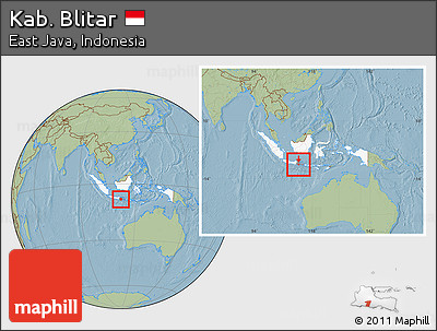 Savanna Style Location Map of Kab. Blitar, highlighted country, highlighted parent region, within the entire country, hill shading