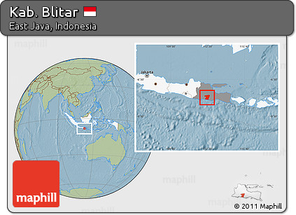 Savanna Style Location Map of Kab. Blitar, highlighted country, highlighted parent region, hill shading