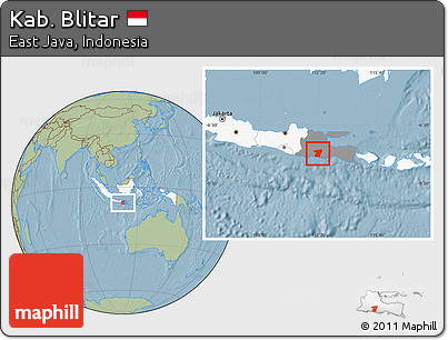 Savanna Style Location Map of Kab. Blitar, highlighted country, highlighted parent region, hill shading