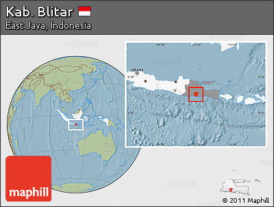 Savanna Style Location Map of Kab. Blitar, highlighted country, highlighted parent region, hill shading