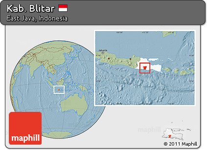 Savanna Style Location Map of Kab. Blitar, highlighted parent region, hill shading