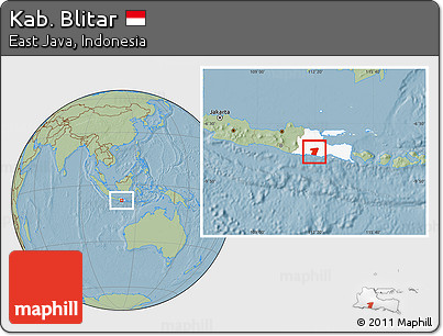 Savanna Style Location Map of Kab. Blitar, highlighted parent region, hill shading