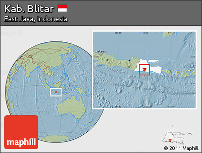Savanna Style Location Map of Kab. Blitar, highlighted parent region, hill shading