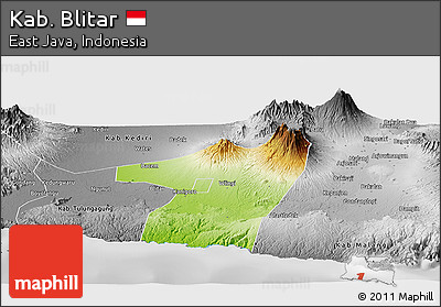 Physical Panoramic Map of Kab. Blitar, desaturated