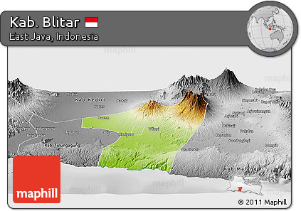 Physical Panoramic Map of Kab. Blitar, desaturated