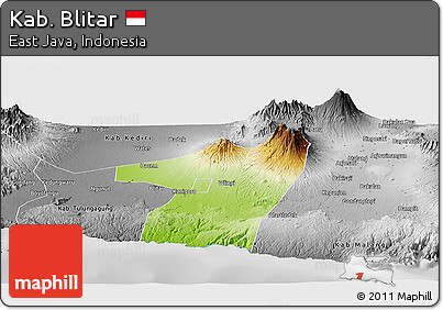 Physical Panoramic Map of Kab. Blitar, desaturated