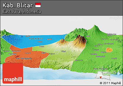 Physical Panoramic Map of Kab. Blitar, political outside