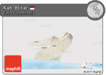 Shaded Relief Panoramic Map of Kab. Blitar, single color outside
