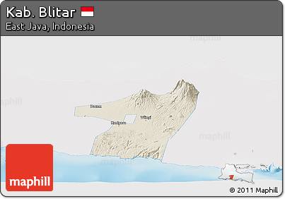 Shaded Relief Panoramic Map of Kab. Blitar, single color outside