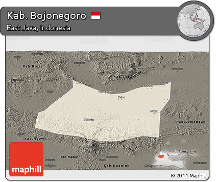 Shaded Relief 3D Map of Kab. Bojonegoro, darken