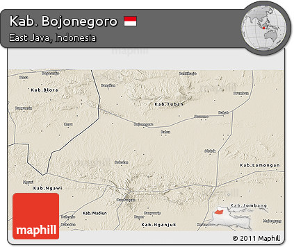 Shaded Relief 3D Map of Kab. Bojonegoro