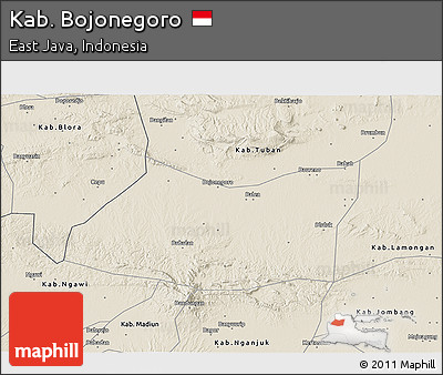 Shaded Relief 3D Map of Kab. Bojonegoro