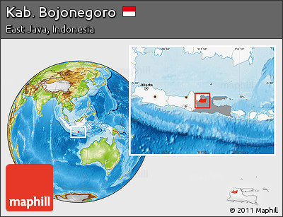 Physical Location Map of Kab. Bojonegoro, highlighted country, highlighted parent region