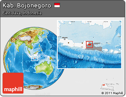 Physical Location Map of Kab. Bojonegoro, highlighted country, highlighted parent region