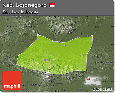 Physical Map of Kab. Bojonegoro, darken, semi-desaturated
