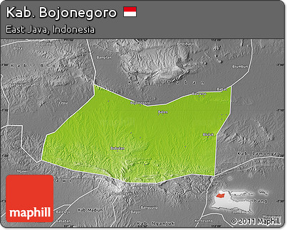 Physical Map of Kab. Bojonegoro, desaturated