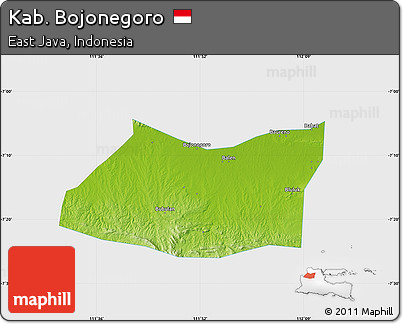 Physical Map of Kab. Bojonegoro, single color outside