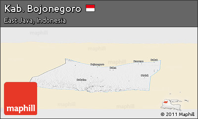 Classic Style Panoramic Map of Kab. Bojonegoro, single color outside