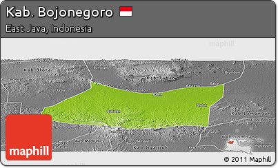 Physical Panoramic Map of Kab. Bojonegoro, desaturated