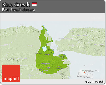 Physical 3D Map of Kab. Gresik, lighten