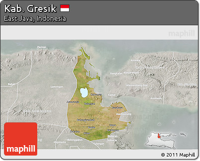 Satellite 3D Map of Kab. Gresik, lighten, semi-desaturated