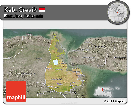 Satellite 3D Map of Kab. Gresik, semi-desaturated