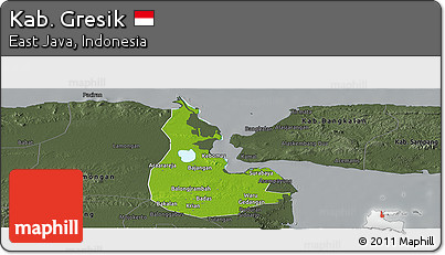 Physical Panoramic Map of Kab. Gresik, darken, semi-desaturated