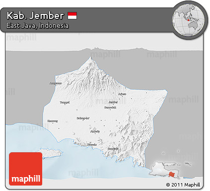 Gray 3D Map of Kab. Jember, single color outside