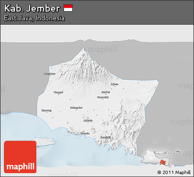 Gray 3D Map of Kab. Jember, single color outside