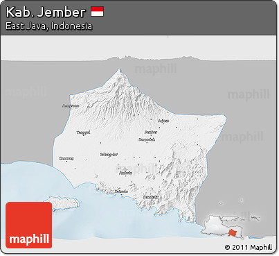 Gray 3D Map of Kab. Jember, single color outside