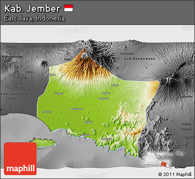 Physical 3D Map of Kab. Jember, darken, desaturated