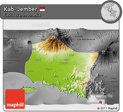 Physical 3D Map of Kab. Jember, darken, desaturated