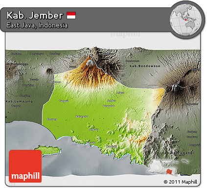 Physical 3D Map of Kab. Jember, darken, semi-desaturated