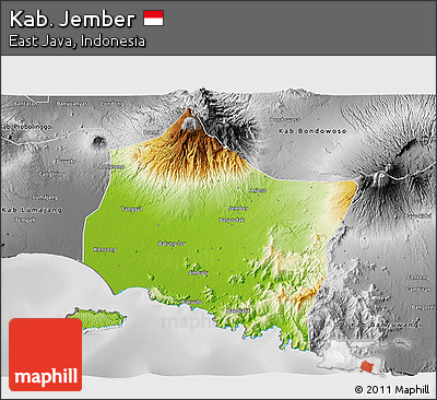 Physical 3D Map of Kab. Jember, desaturated