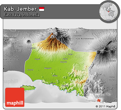 Physical 3D Map of Kab. Jember, desaturated
