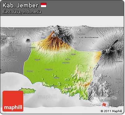 Physical 3D Map of Kab. Jember, desaturated