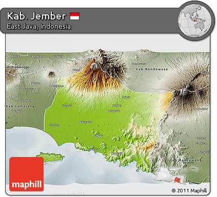 Physical 3D Map of Kab. Jember, semi-desaturated