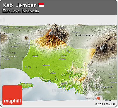 Physical 3D Map of Kab. Jember, semi-desaturated