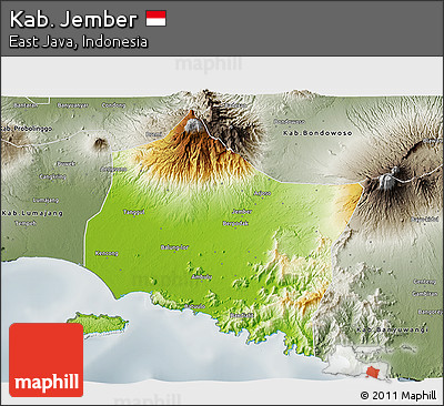 Physical 3D Map of Kab. Jember, semi-desaturated